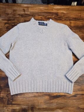 Nautica Men’s Merino Wool Blend Knitted Long Sleeve Beige Sweater Size S Preppy